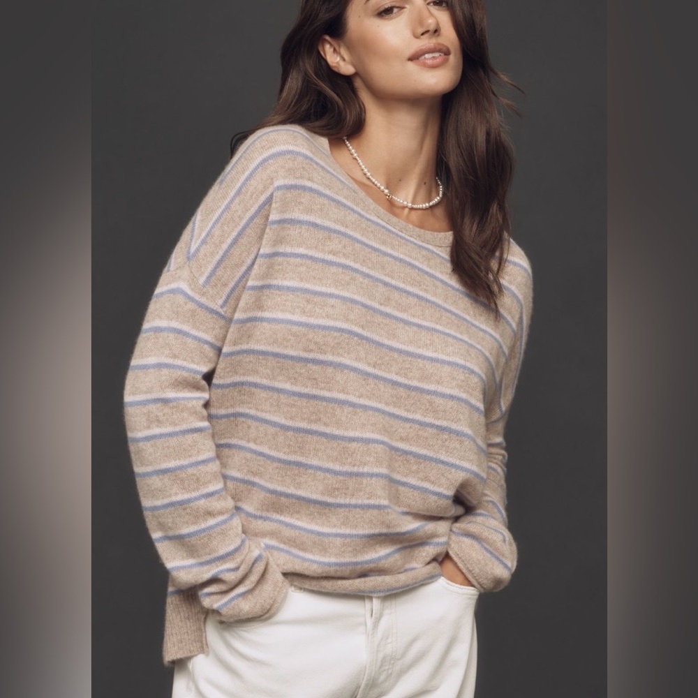 Anthropologie Maeve Relaxed Striped Cashmere Sweater Large NWT